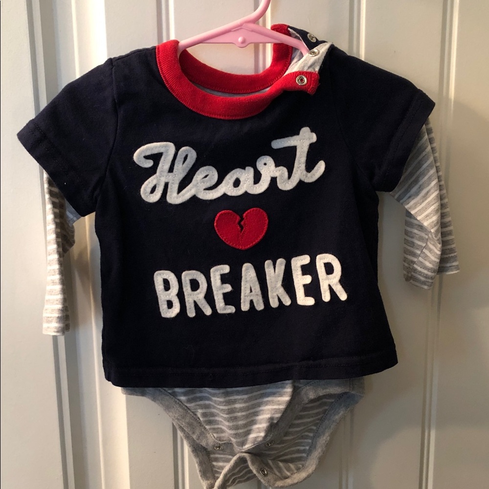 GAP Red-Trim Gray Striped Baby bodysuit